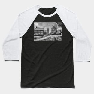 St James' Church, Louth, UK, Black And White Snow Scene Baseball T-Shirt